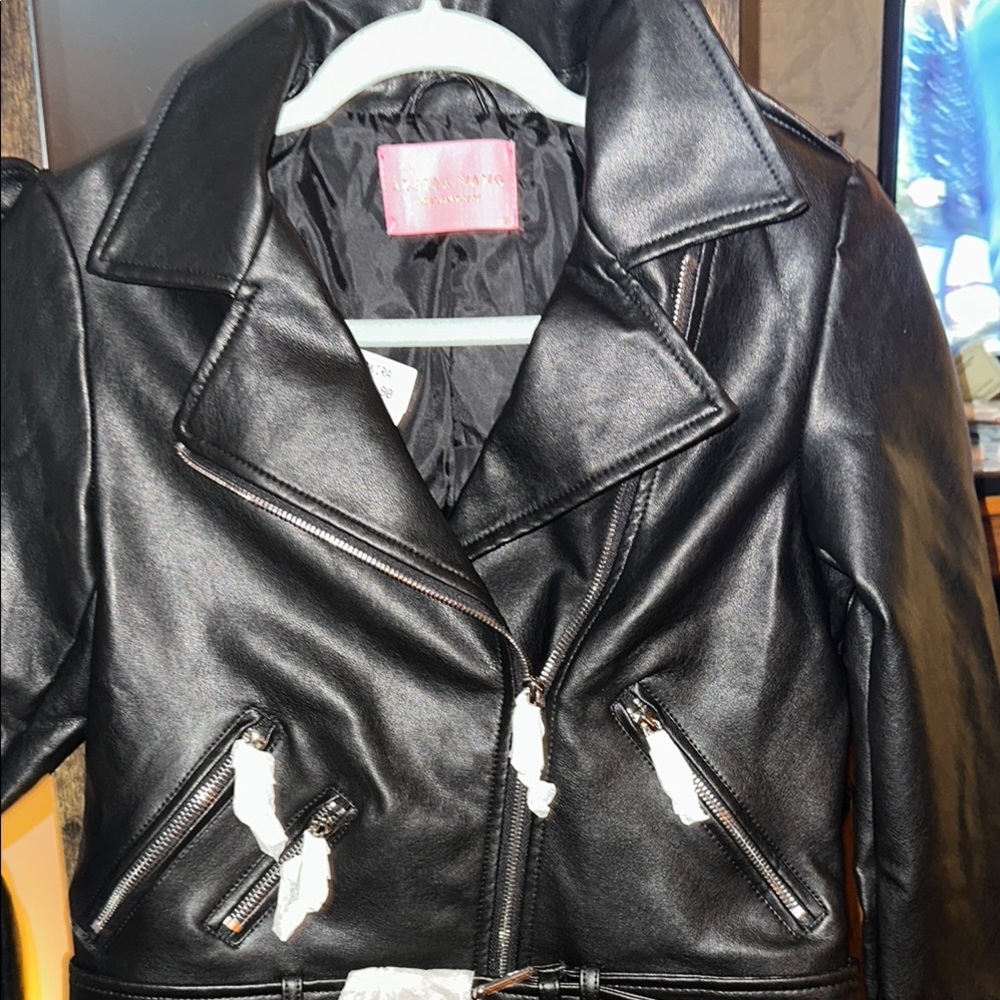 AKIRA Black Bomber Jacket with Asymmetrical Closure and Wide Lapel
